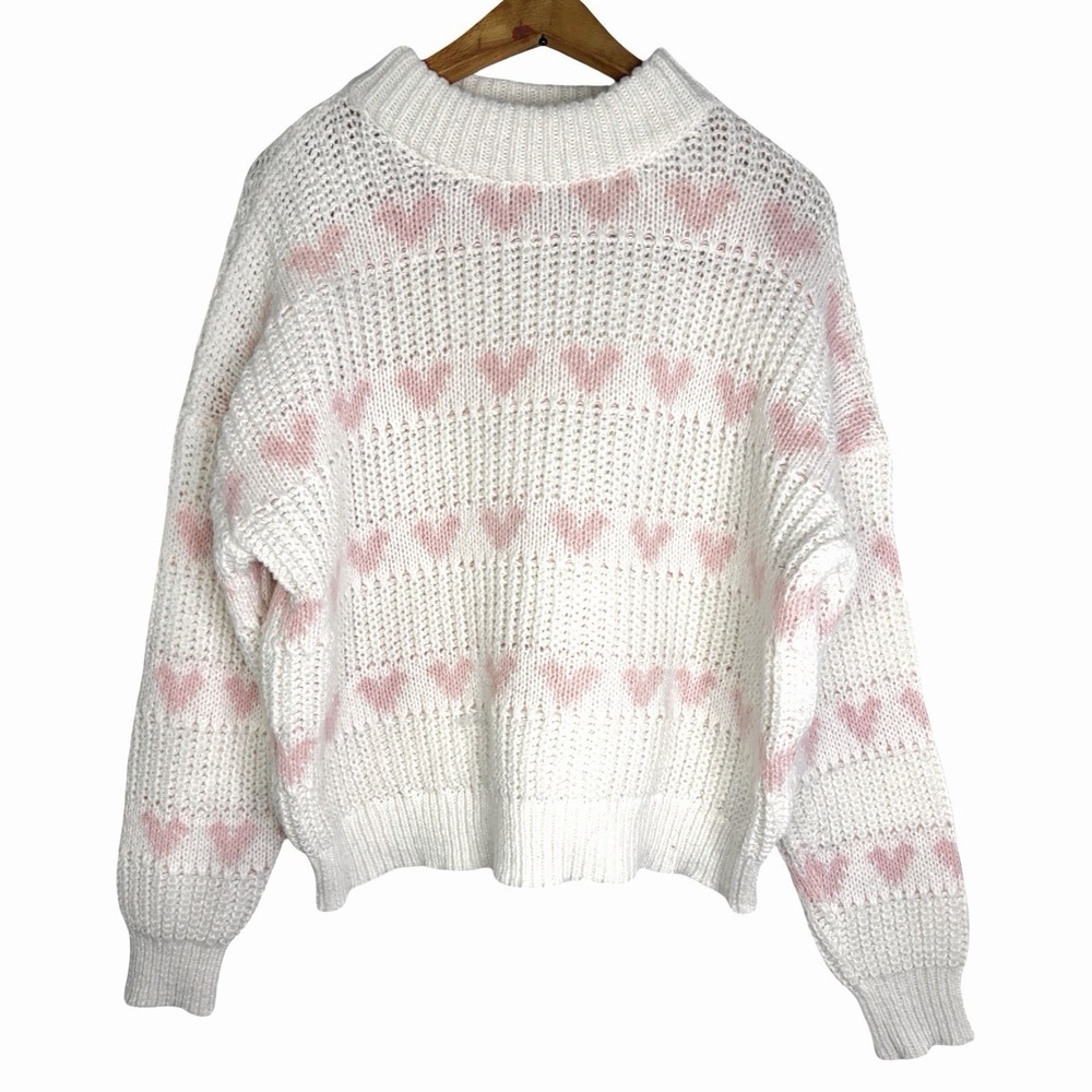 Major Label Group Pullover Cozy Heart Knit Sweater Size Women's Large